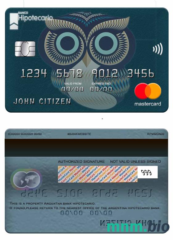 Argentina Hipotecario Bank przykład karty mastercard w formacie PSD